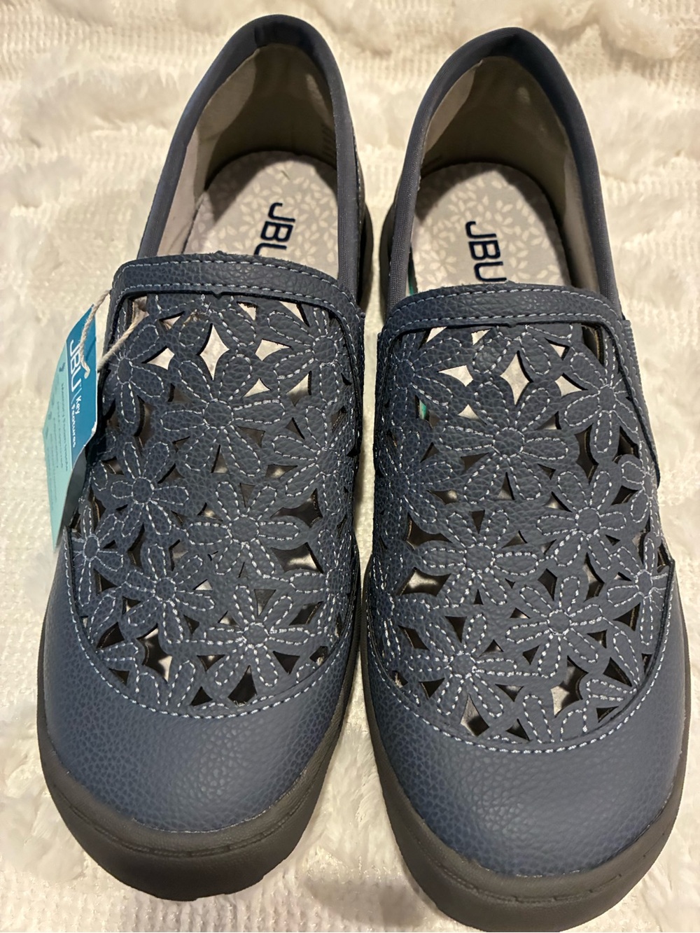 JBU Women's Navy Floral Cutout Slip-On Moccasins